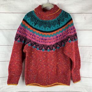 Crescendo Sweater Pullover Vintage Winter Wool Medium Scandinavian roses Striped